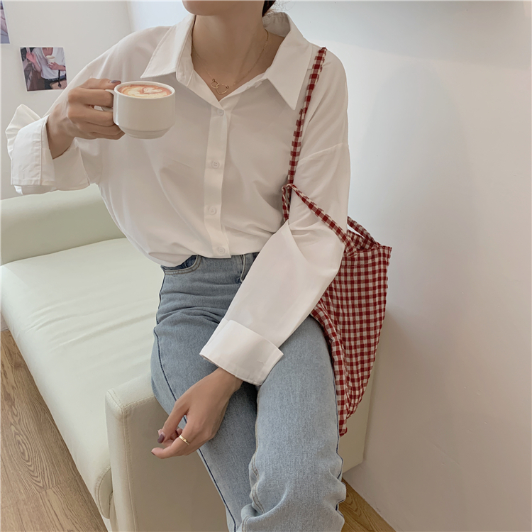 Áo sơ mi dài tay cổ Polo nguyên khối thời trang Hàn Quốc dành cho nữ