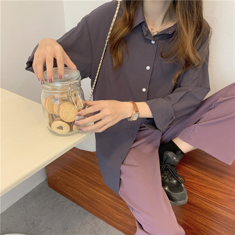 Áo sơ mi dài tay cổ Polo nguyên khối thời trang Hàn Quốc dành cho nữ