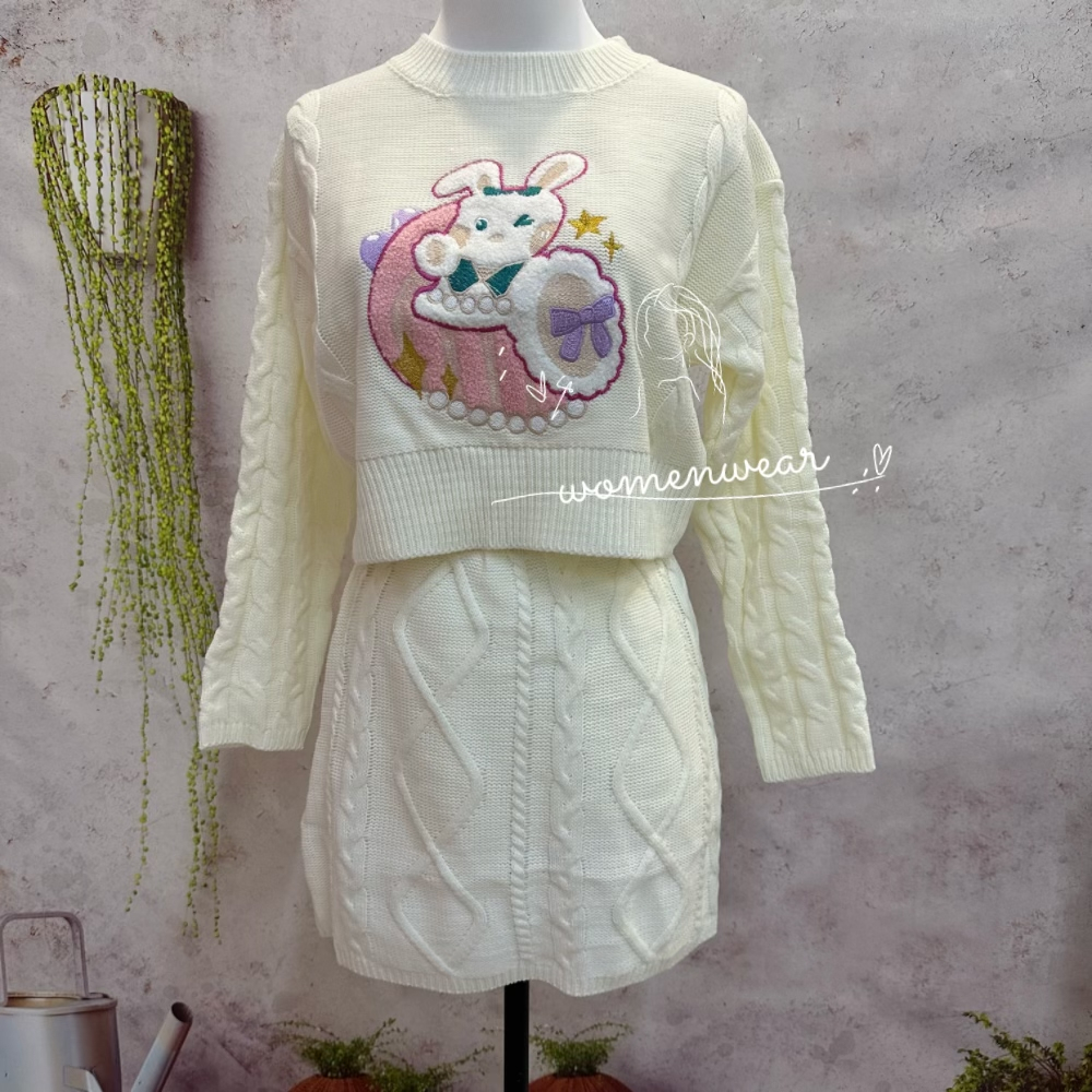 Set Áo Len Lửng Dài Tay + Chân Váy Xòe Lưng Cao Thời Trang Dành Cho Nữ