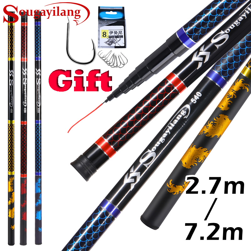 Sougayilang Thu Tay Cần Sợi Carbon Câu 2.7M-7.2M 3 Màu Cần Câu Thể Thao Ngoài Trời Câu Cá