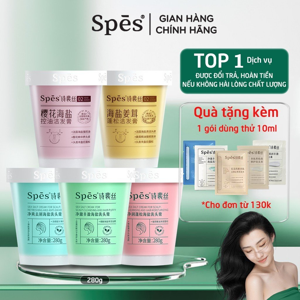 Dầu gội tẩy tế bào chết SPES 280g tinh chất muối biển giúp da đầu sạch gàu dưỡng ẩm và bồng bềnh tóc