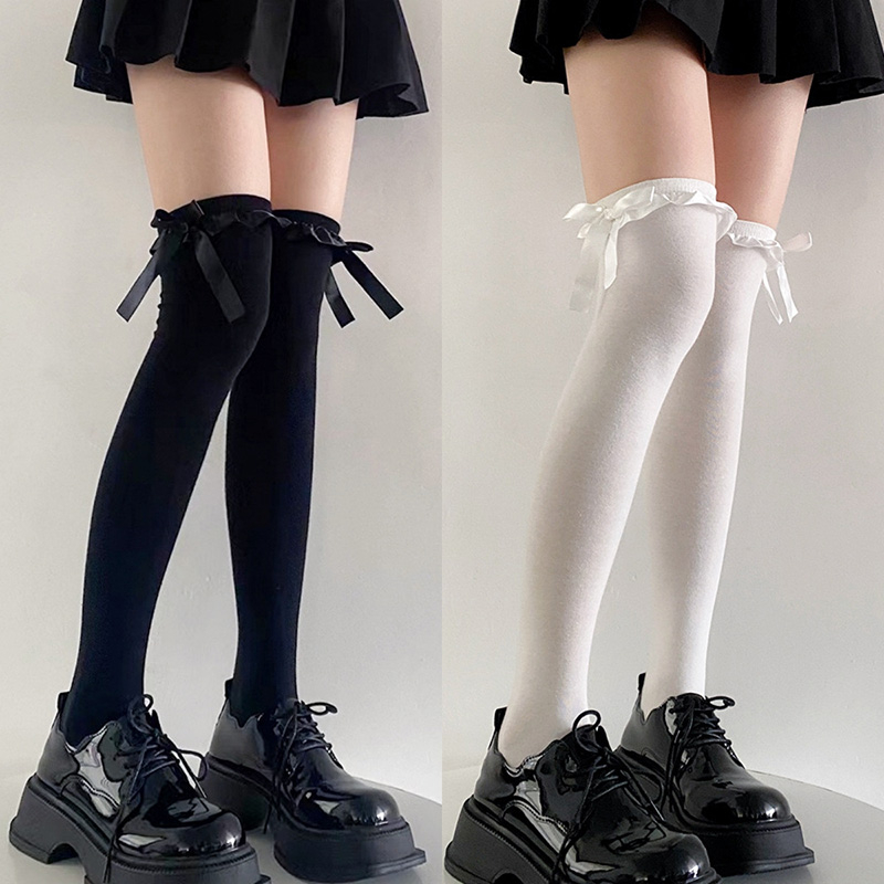FHYL Vớ cotton Dài Đến Đầu Gối Đơn Giản Nhật Bản jk mary jane Bằng Lụa Ren Trơn Mỏng Dành Cho Bạn Nữ