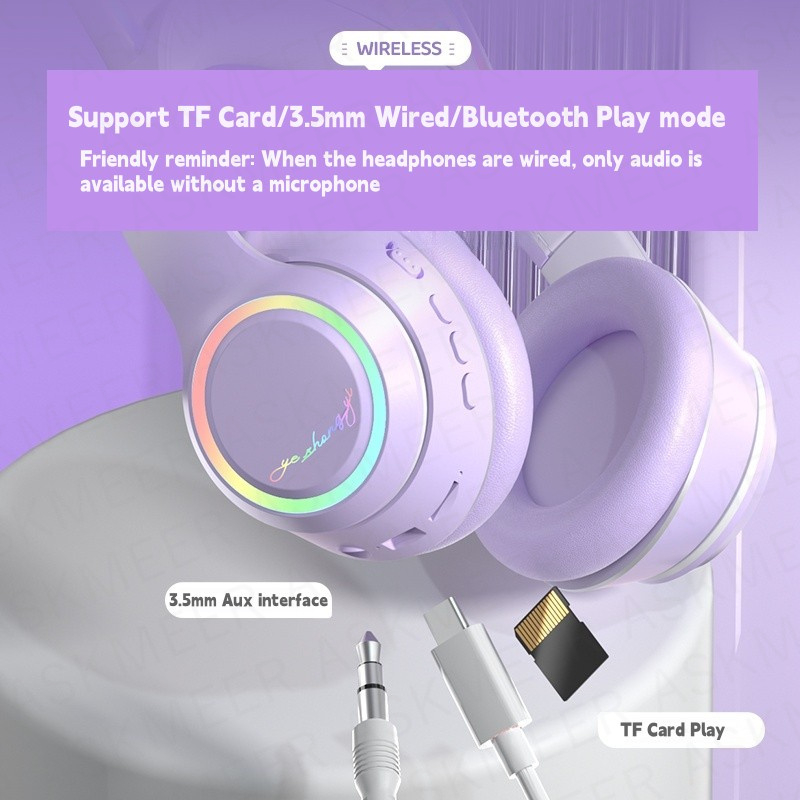 Tai Nghe Chụp Tai bluetooth 5.3 Không Dây Có Micro Hỗ Trợ Thẻ tf Jack 3.5mm Điện Thoại