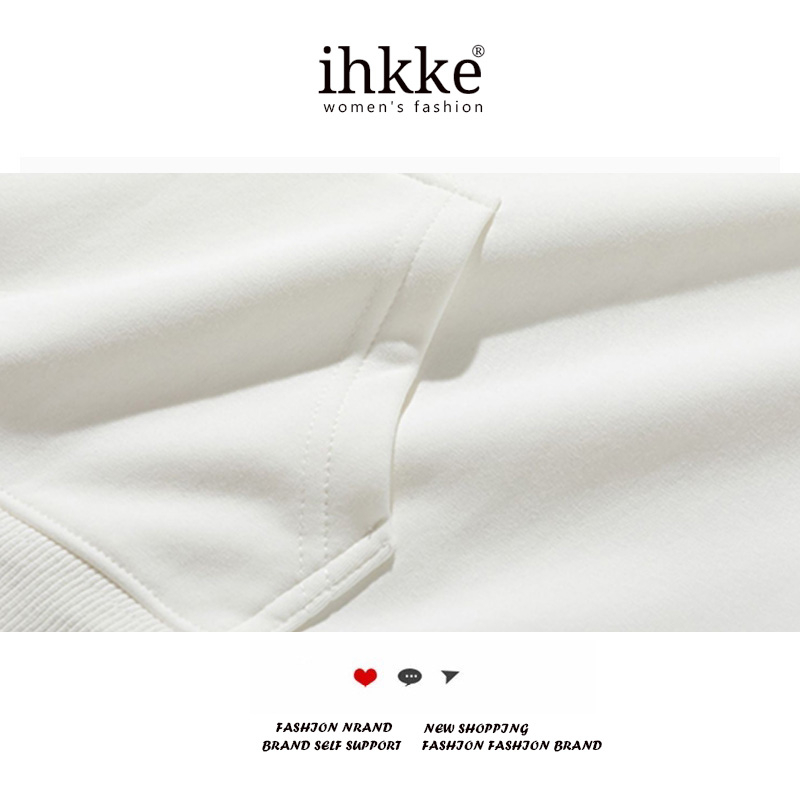 Áo hoodie IHKKE màu đen in họa tiết cừu hoạt hình phong cách Hàn Quốc thời trang cho nam nữ