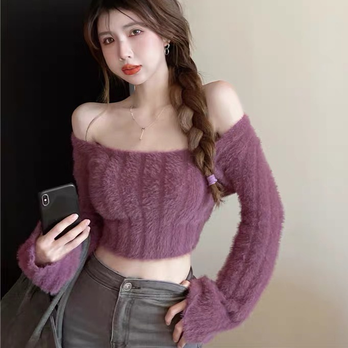 Áo Len Tay Dài Cổ Vuông Thời Trang Thu Đông Mới Cho Nữ áo len croptop tay dài