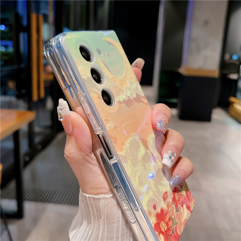 Bao Da Điện Thoại blu-ray Vẽ Hoa Sơn Dầu Cho samsung galaxy z fold 3 4 5 5g fold5 Ốp