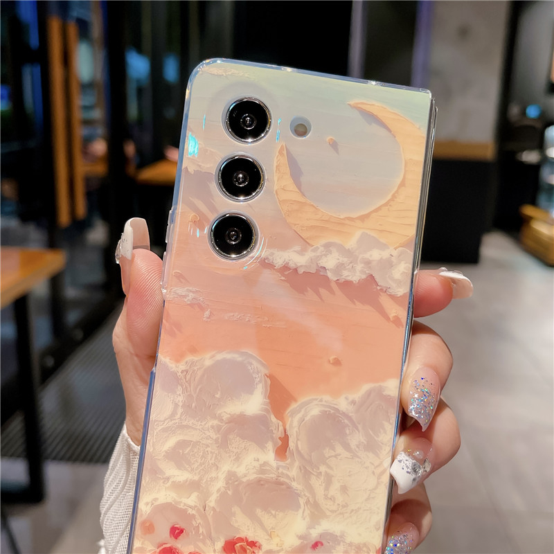 Bao Da Điện Thoại blu-ray Vẽ Hoa Sơn Dầu Cho samsung galaxy z fold 3 4 5 5g fold5 Ốp