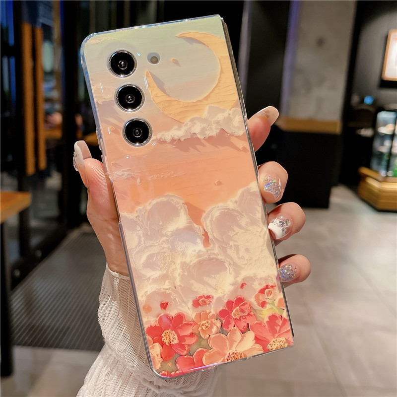 Bao Da Điện Thoại blu-ray Vẽ Hoa Sơn Dầu Cho samsung galaxy z fold 3 4 5 5g fold5 Ốp