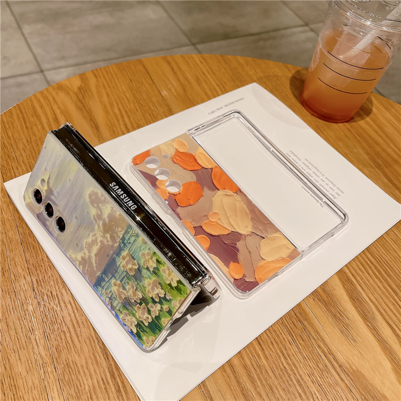 Bao Da Điện Thoại blu-ray Vẽ Hoa Sơn Dầu Cho samsung galaxy z fold 3 4 5 5g fold5 Ốp