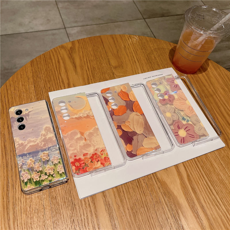 Bao Da Điện Thoại blu-ray Vẽ Hoa Sơn Dầu Cho samsung galaxy z fold 3 4 5 5g fold5 Ốp