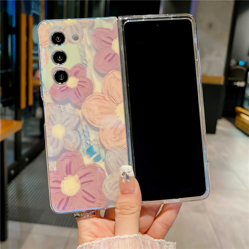 Bao Da Điện Thoại blu-ray Vẽ Hoa Sơn Dầu Cho samsung galaxy z fold 3 4 5 5g fold5 Ốp