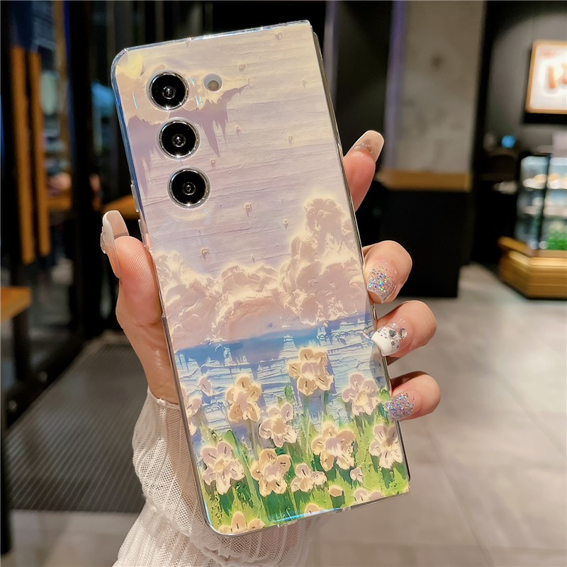 Bao Da Điện Thoại blu-ray Vẽ Hoa Sơn Dầu Cho samsung galaxy z fold 3 4 5 5g fold5 Ốp