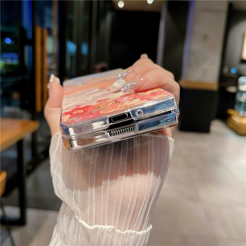 Bao Da Điện Thoại blu-ray Vẽ Hoa Sơn Dầu Cho samsung galaxy z fold 3 4 5 5g fold5 Ốp