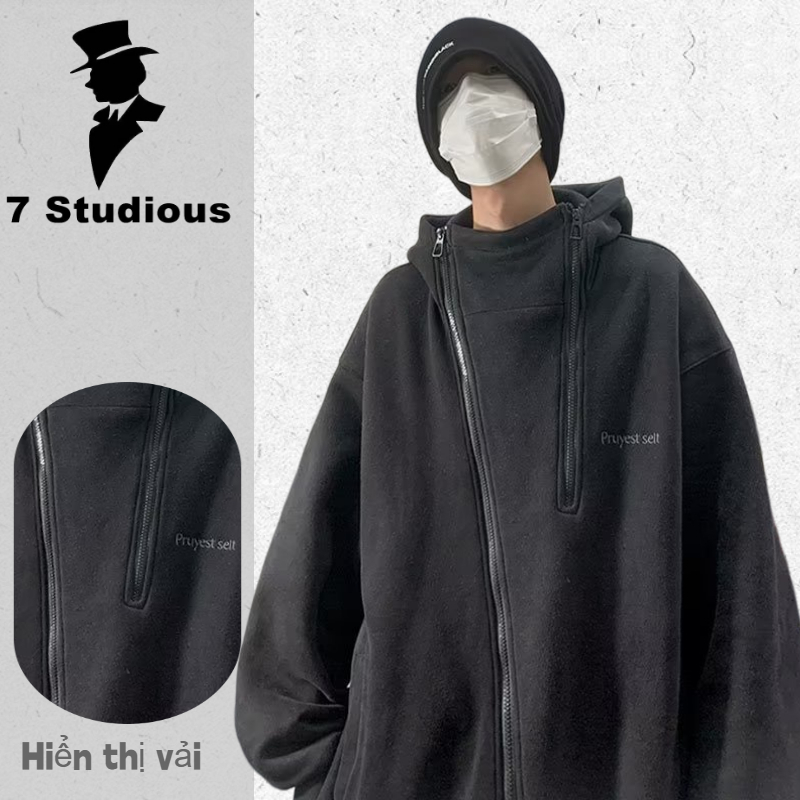 Áo khoác Hoodie Nam Nữ Hoodie dây kéo Basic Unisex Nỉ From Rộng  3 màu phong cách hip hop Hàn Quốc cho cặp đôi cặp đôi nỉ ngoại cotton form rộng có mũ xám đen