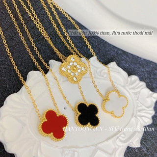 Dây chuyền titan cao cấp không gỉ mạ vàng 24k mặt cỏ 4 lá nhiều màu thời trang trẻ trung thanh lịch dành cho nữ