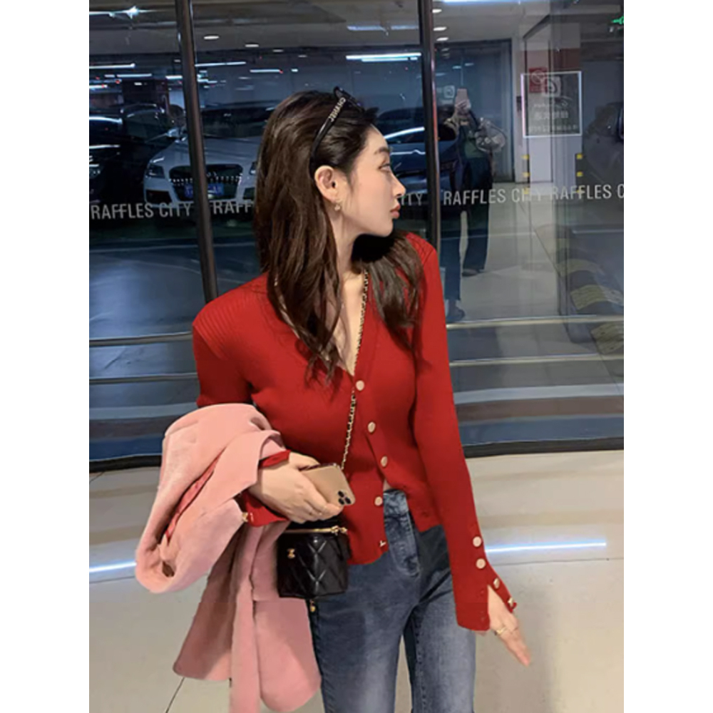 Cocory vn Áo cardigan Dệt Kim Tay Dài Dáng Ôm Phong Cách Hàn Quốc Thời Trang Mùa Thu Cho Nữ