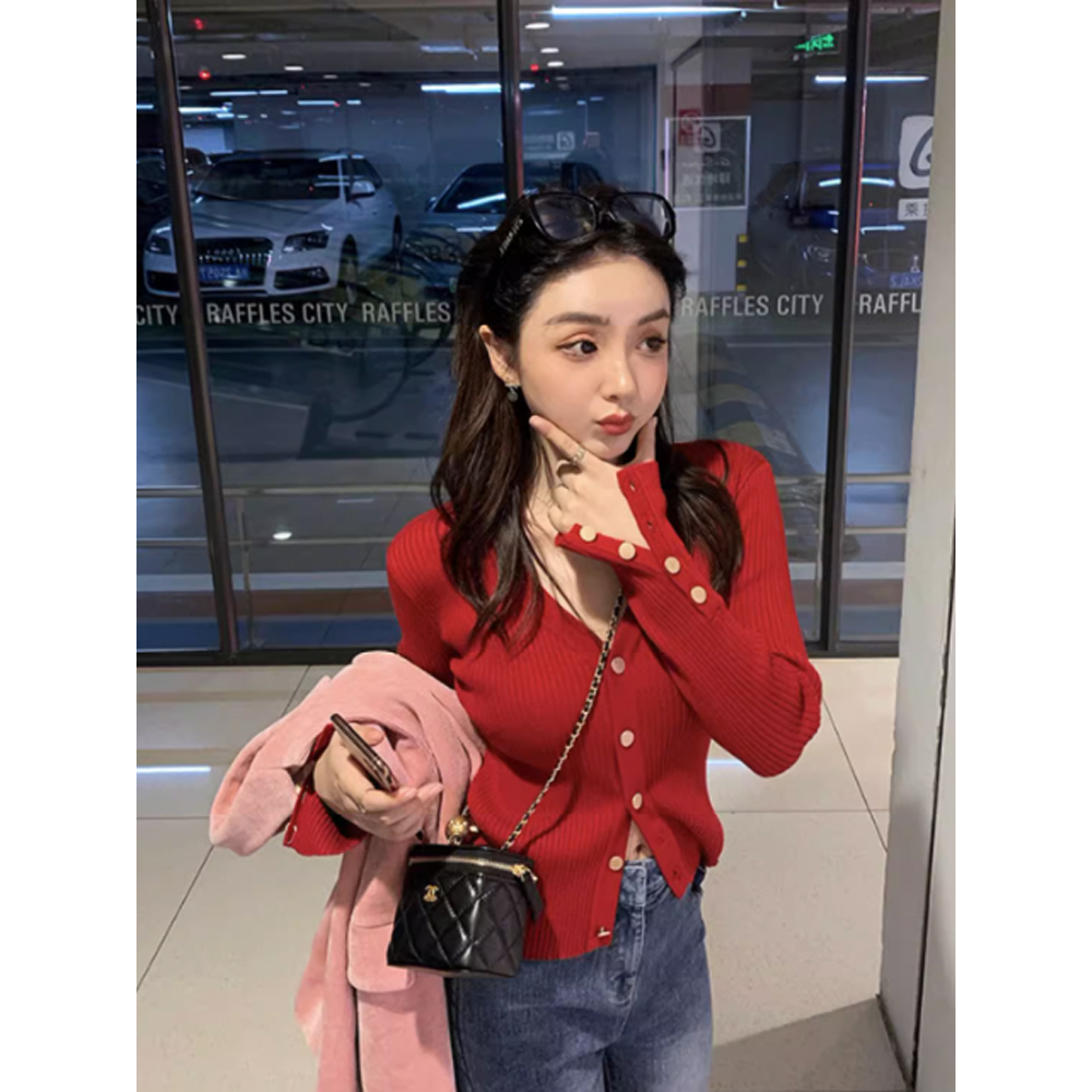 Cocory vn Áo cardigan Dệt Kim Tay Dài Dáng Ôm Phong Cách Hàn Quốc Thời Trang Mùa Thu Cho Nữ