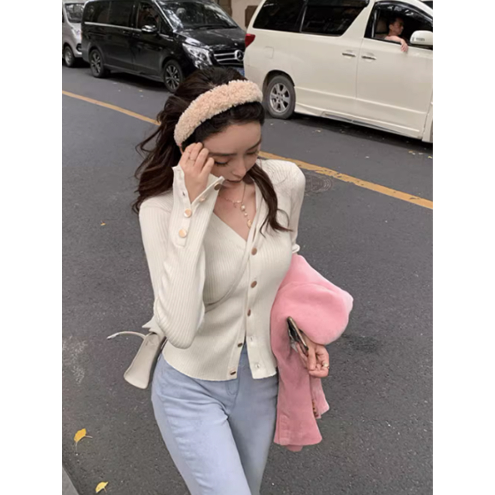 Cocory vn Áo cardigan Dệt Kim Tay Dài Dáng Ôm Phong Cách Hàn Quốc Thời Trang Mùa Thu Cho Nữ