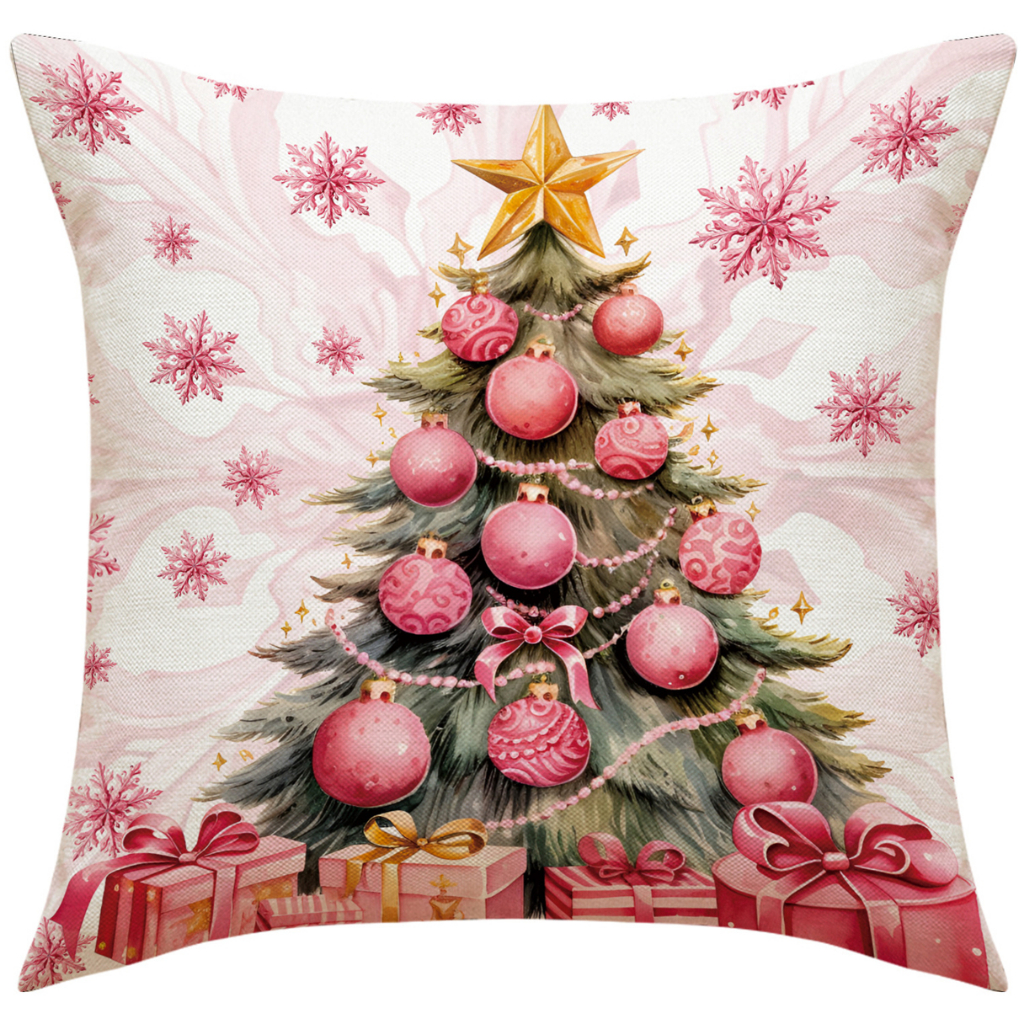 Vỏ GốI HọA TiếT GiáNg Sinh MàU HồNg 70X70.60X60.50X50.45X45.40X40Phụ Kiện Chuyên Dụng Cho Xe Hơi