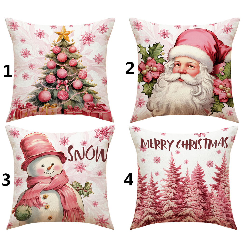 Vỏ GốI HọA TiếT GiáNg Sinh MàU HồNg 70X70.60X60.50X50.45X45.40X40Phụ Kiện Chuyên Dụng Cho Xe Hơi