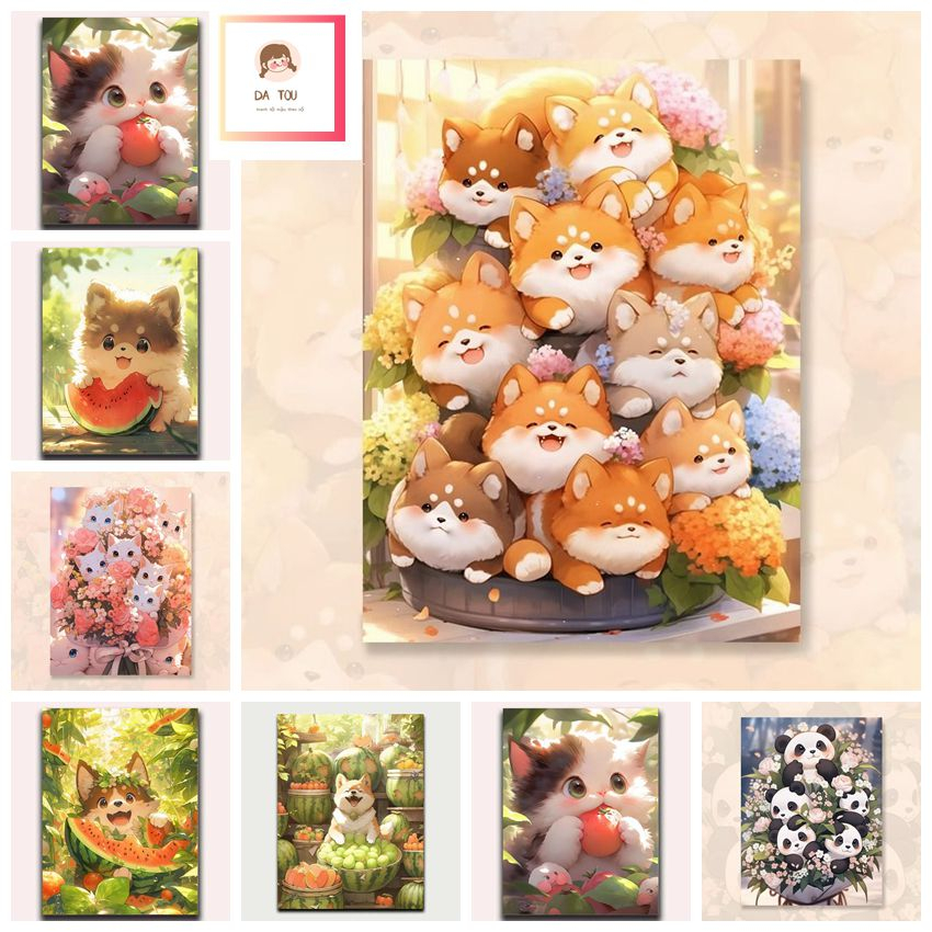 Da Tou-30*40cm40*50cm-tranh tô màu-Bộ tranh sơn dầu acrylic họa tiết bó hoa hoạt hình tô màu theo số cỡ -tranh số hoá mini--tranh tô màu theo số theo yêu cầu-tranh sơn dầu số hoá-tranh tô màu-tranh tô màu theo số-tranh tô màu theo số c