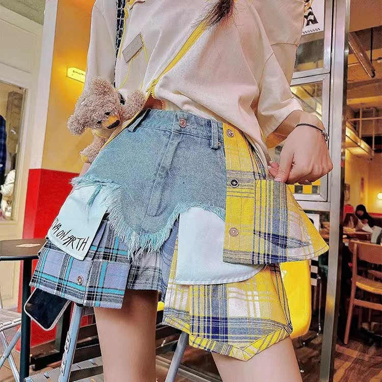 Quần Short denim Lưng Cao Dáng Chữ a Phong Cách hip hop Cá Tính Cho Nữ