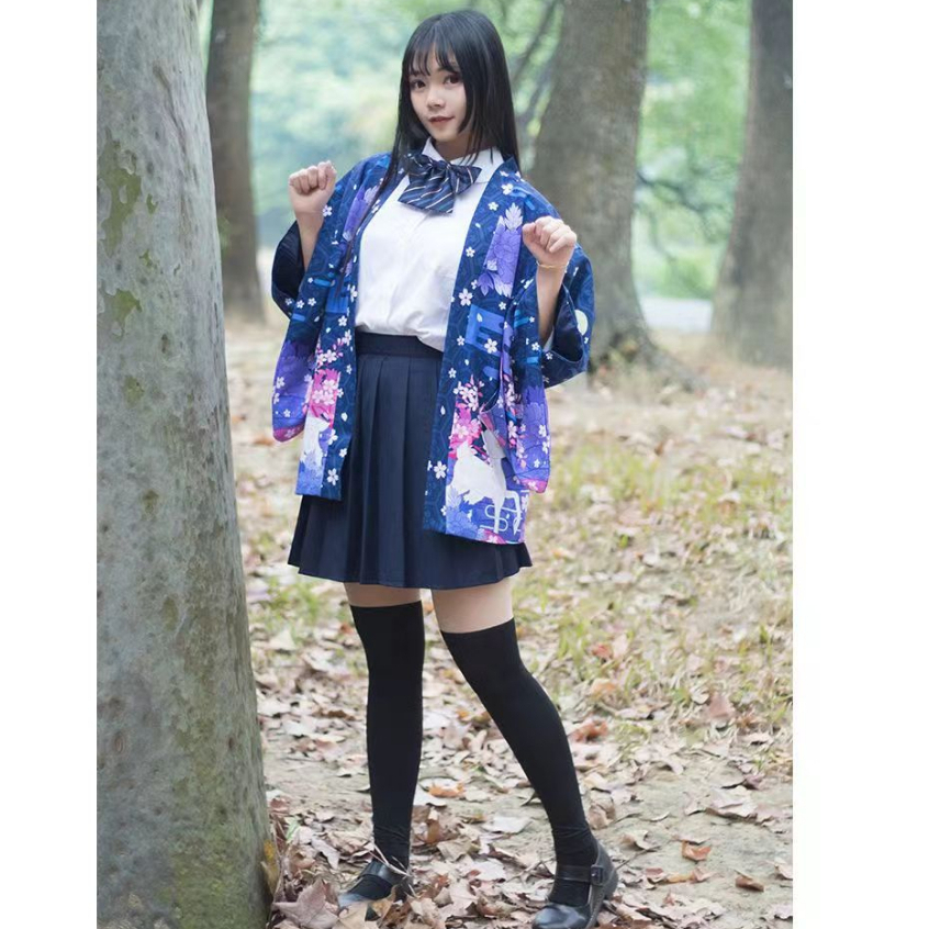 Áo Khoác kimono In Hình Cáo Phong Cách Nhật Bản Thời Trang Đi Biển Mùa Hè Cho Nữ