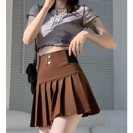 Chân Váy Ngắn Chữ a Xếp Ly Lưng Cao Co Giãn Màu Đen Thời Trang Cho Nữ