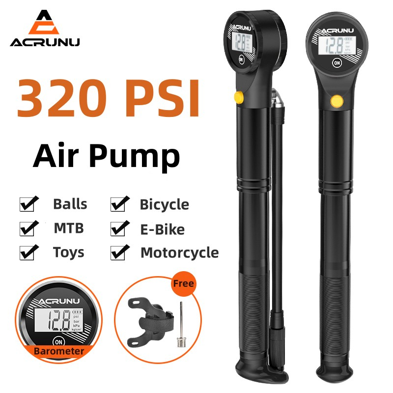 ACRUNU Máy Bơm Xe Đạp Mini Di Động Có Đồng Hồ Đo Áp Suất 320 PSI Xe Đạp Xe Máy Xe Đạp Điện Đa Năng Đi Xe Phụ Kiện