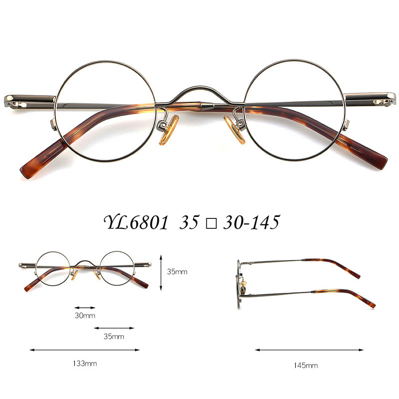 Mắt Kính Gọng Tròn Nhỏ Bằng Titan Nguyên Chất Phong Cách vintage Nhật Bản 6801