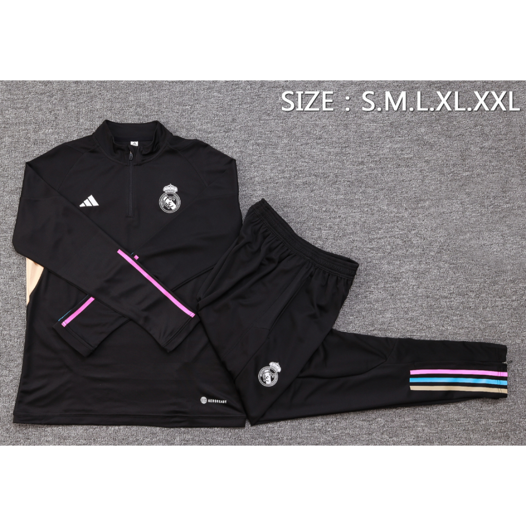2023- 24 real madrid black halfzip men's football tracksuit training wear chất lượng hàng đầu 1: 1