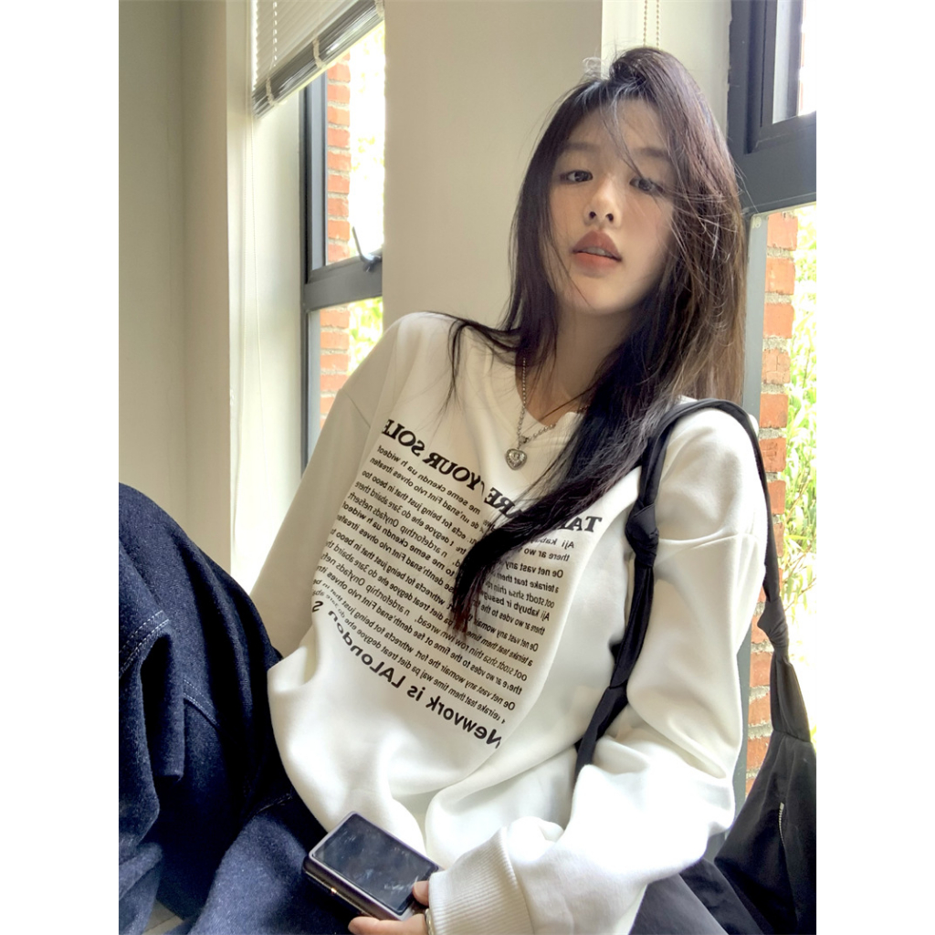 「MOTEL7」Áo sweatshirt Dáng Rộng Tay Dài In Chữ Phong Cách Lười Mùa Thu Mới