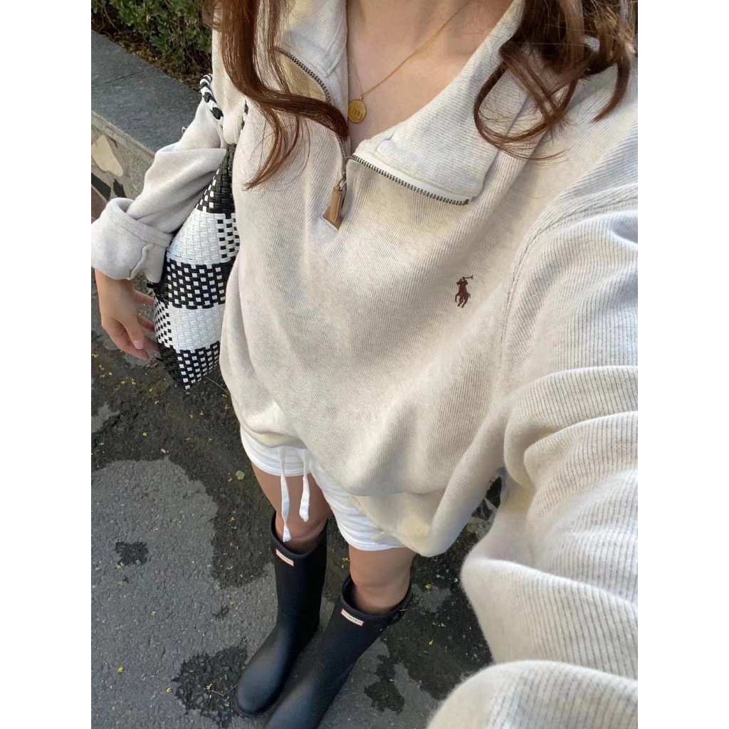 Áo sweater Thêu Nửa zip Nửa Thân Của Ralphlauren Cho Nam Và Nữ