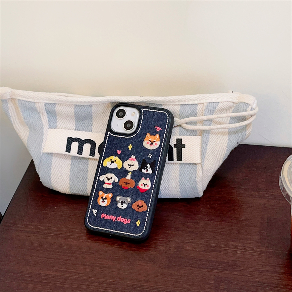 Ốp Điện Thoại tpu Mềm Thêu Hình Cún denim Cho iphone 14 pro max 13 pro max 12 pro max