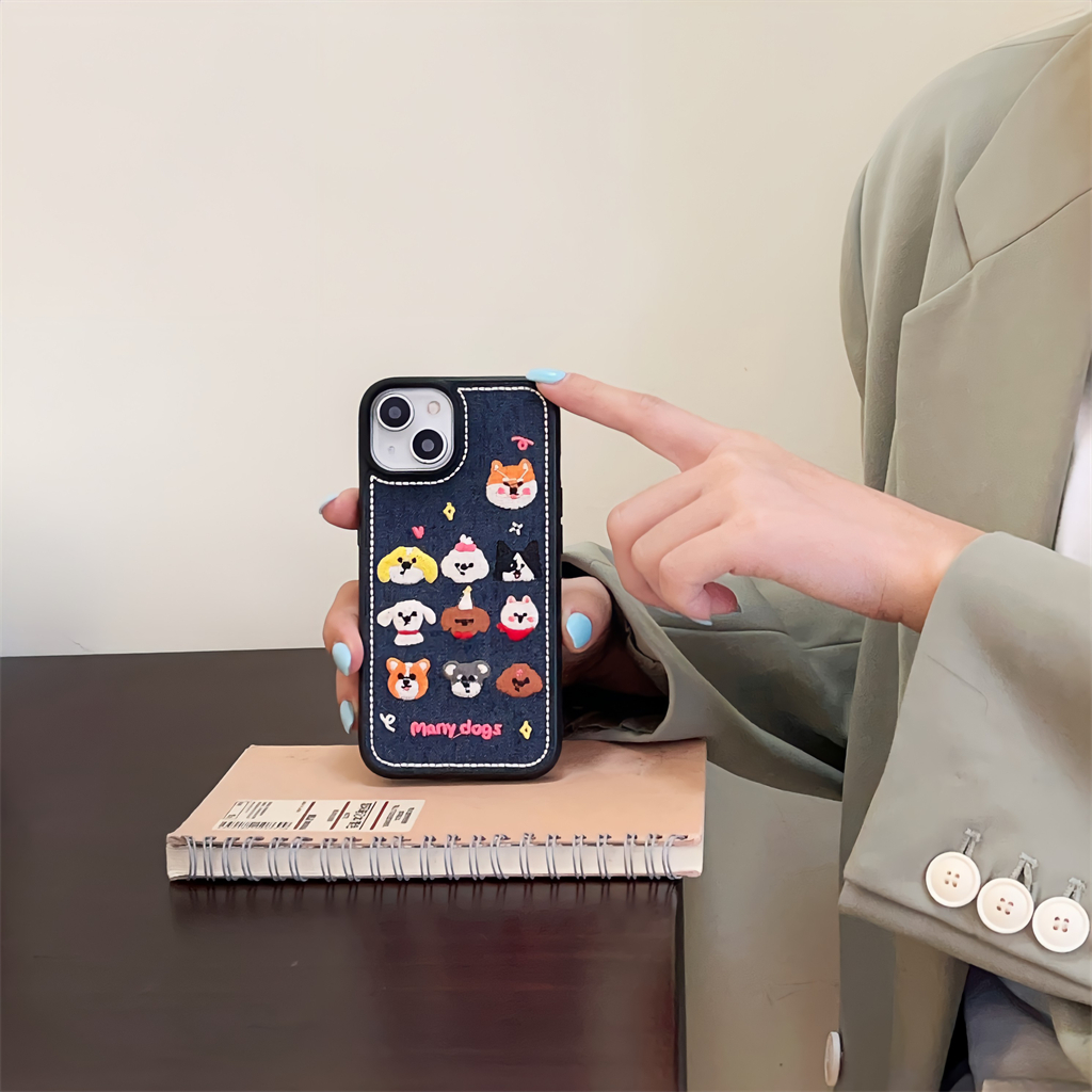 Ốp Điện Thoại tpu Mềm Thêu Hình Cún denim Cho iphone 14 pro max 13 pro max 12 pro max