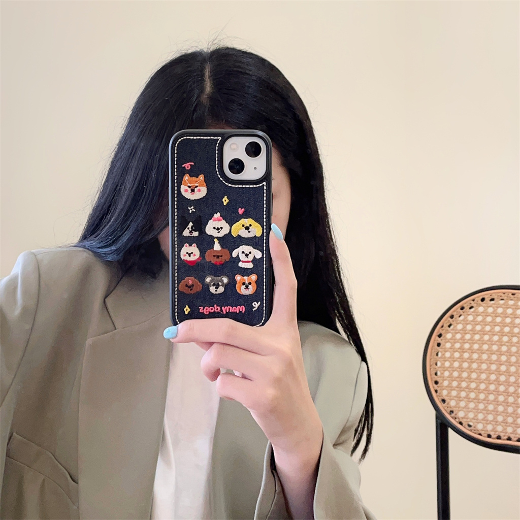Ốp Điện Thoại tpu Mềm Thêu Hình Cún denim Cho iphone 14 pro max 13 pro max 12 pro max