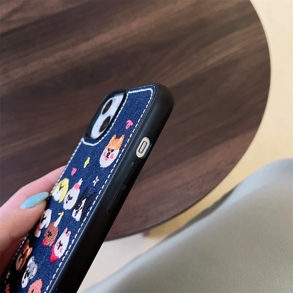 Ốp Điện Thoại tpu Mềm Thêu Hình Cún denim Cho iphone 14 pro max 13 pro max 12 pro max