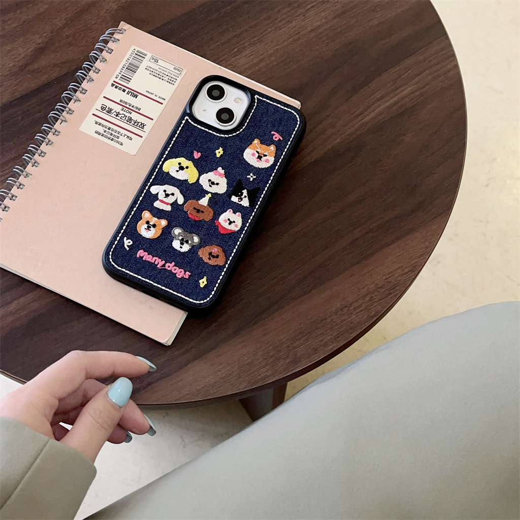 Ốp Điện Thoại tpu Mềm Thêu Hình Cún denim Cho iphone 14 pro max 13 pro max 12 pro max