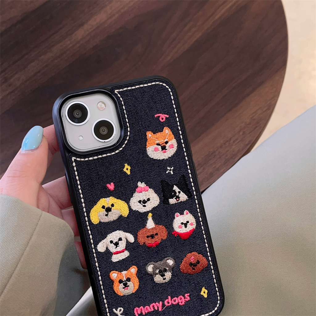 Ốp Điện Thoại tpu Mềm Thêu Hình Cún denim Cho iphone 14 pro max 13 pro max 12 pro max