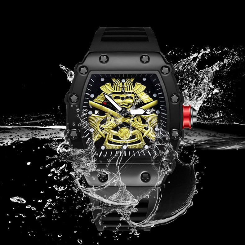 Samurai Đồng Hồ Nam Dây Silicon Mặt Tròn Thời Trang