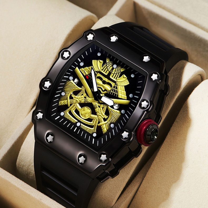 Samurai Đồng Hồ Nam Dây Silicon Mặt Tròn Thời Trang