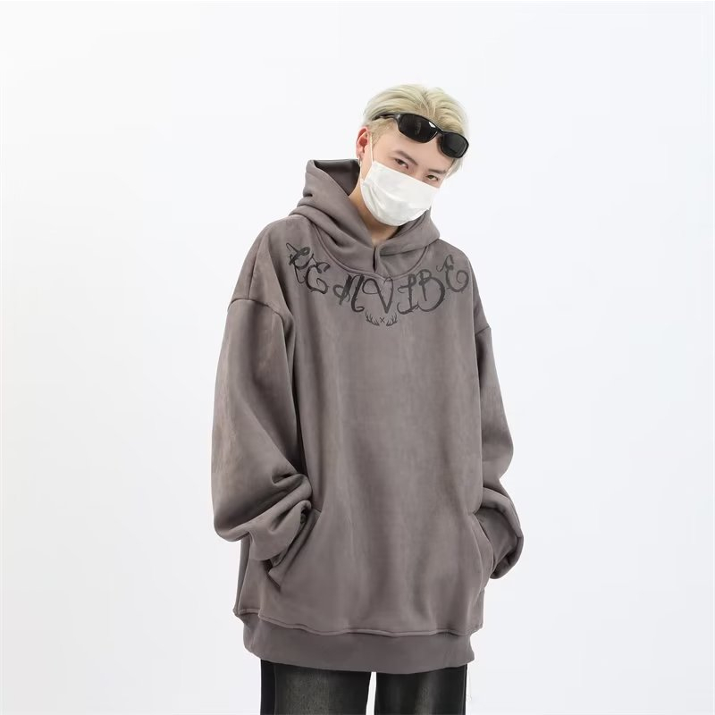 áo khoác hoodie nam hip hop Hàn Quốc thêu in ngoại cỡ 2 màu phong cách hip hop cho cặp đôi áo hoodie nỉ unisex form rộng có mũ xám đen dày