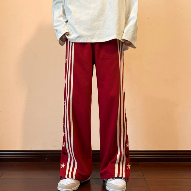 Quần Dài Thể Thao Ống Đứng Phối Sọc Thêu Hình Ngôi Sao Màu Tương Phản Thời Trang Cho Nam