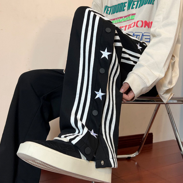 Quần Dài Thể Thao Ống Đứng Phối Sọc Thêu Hình Ngôi Sao Màu Tương Phản Thời Trang Cho Nam