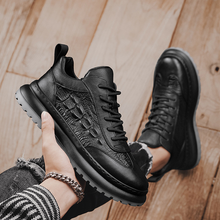 SHANMUSENLIN☘Mới Giày Thể Thao Da Cá Sấu Chống Trượt Thời Trang Cho NamGiày nam Thể thao Thư giãn Thời trang