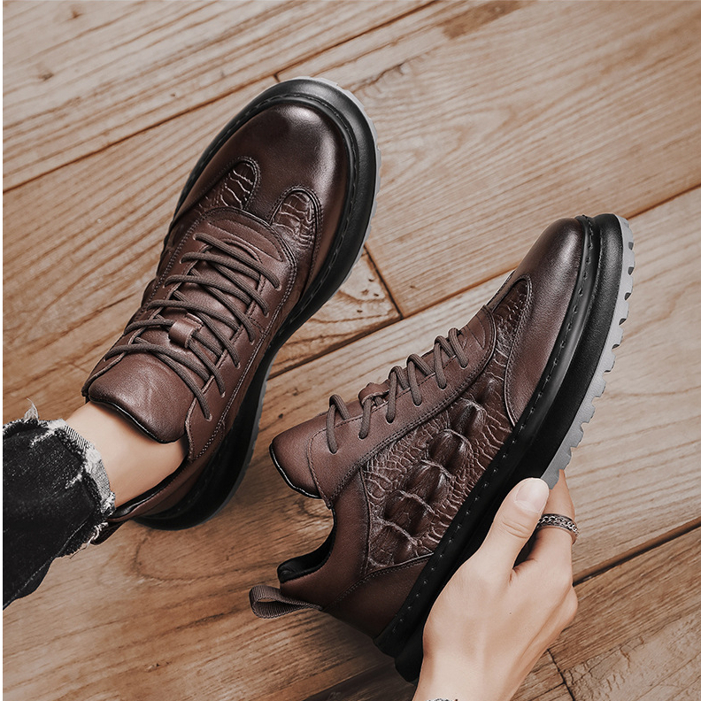 SHANMUSENLIN☘Mới Giày Thể Thao Da Cá Sấu Chống Trượt Thời Trang Cho NamGiày nam Thể thao Thư giãn Thời trang