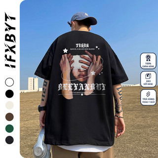 Áo thun nam IFXBYT Y0419 100% cotton tay ngắn dáng rộng thời trang phong cách