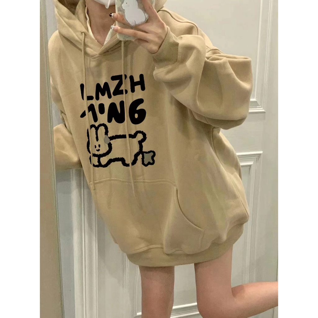 Áo hoodie cotton Dáng Rộng Màu Hồng Thời Trang Thu Đông Hàn Quốc Mới