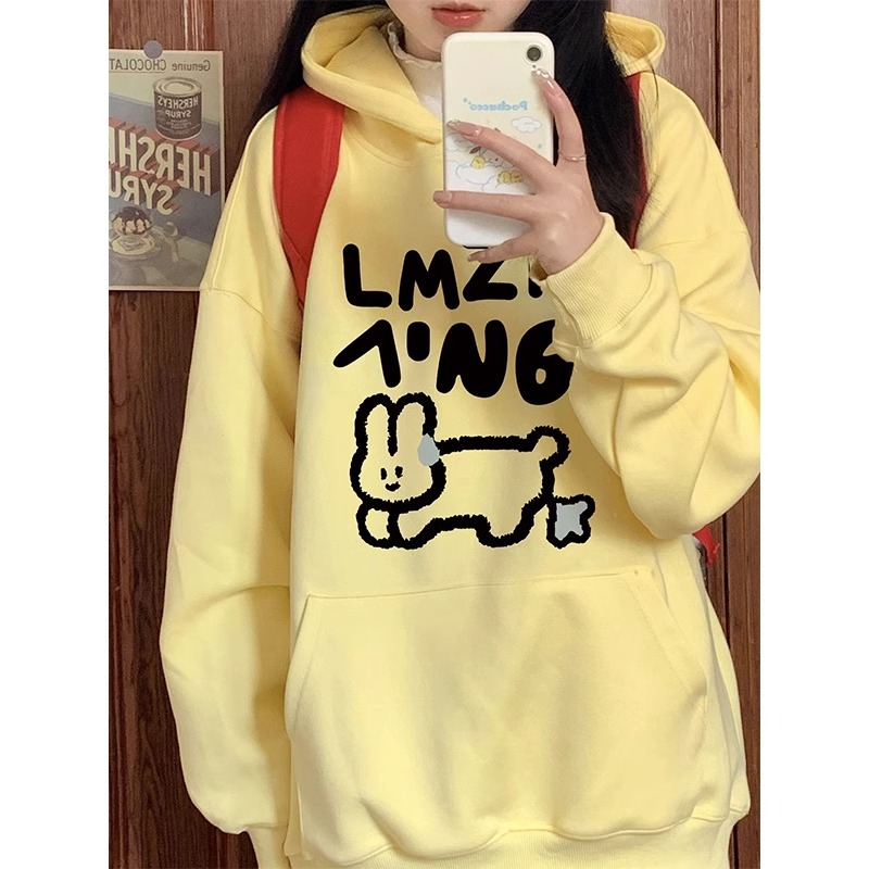 Áo hoodie cotton Dáng Rộng Màu Hồng Thời Trang Thu Đông Hàn Quốc Mới