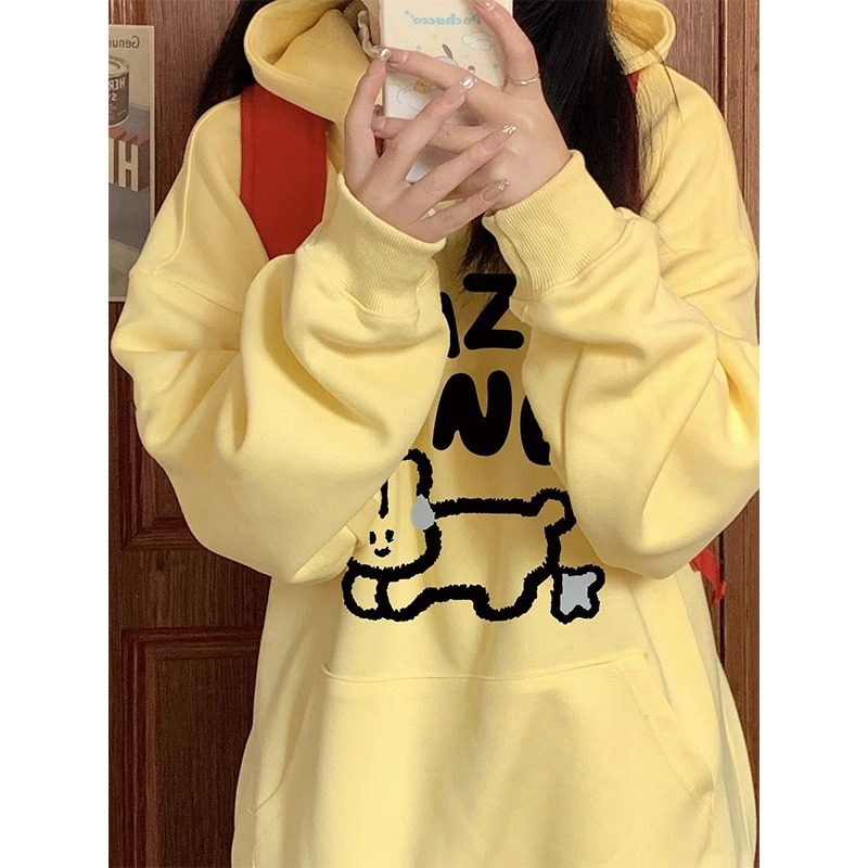 Áo hoodie cotton Dáng Rộng Màu Hồng Thời Trang Thu Đông Hàn Quốc Mới